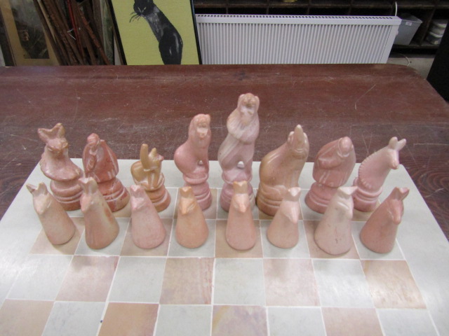'Soapstone' chess set with hand carved animal pieces - Image 2 of 3