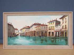 Oil on canvas gondoliers Venice , signed  89x48cm