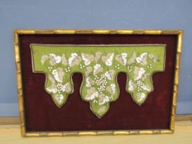 Victorian beaded wall hanging in gilt bamboo effect frame 40cm x 60cm approx