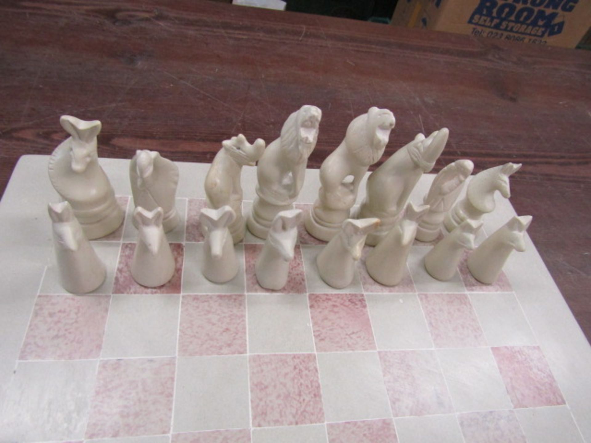 'Soapstone' chess set with hand carved animal pieces - Image 3 of 3