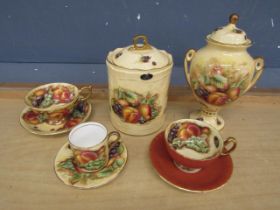 Aynsley lidded vase, biscuit jar and cups and saucers