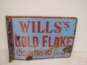 Original Will's Gold Flake 10 for 3d /Old Friend double sided enamel sign with hanging flange