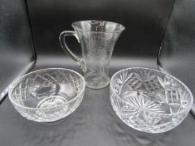 Royal Doulton fruit bowl, etched jug and cut glass bowl