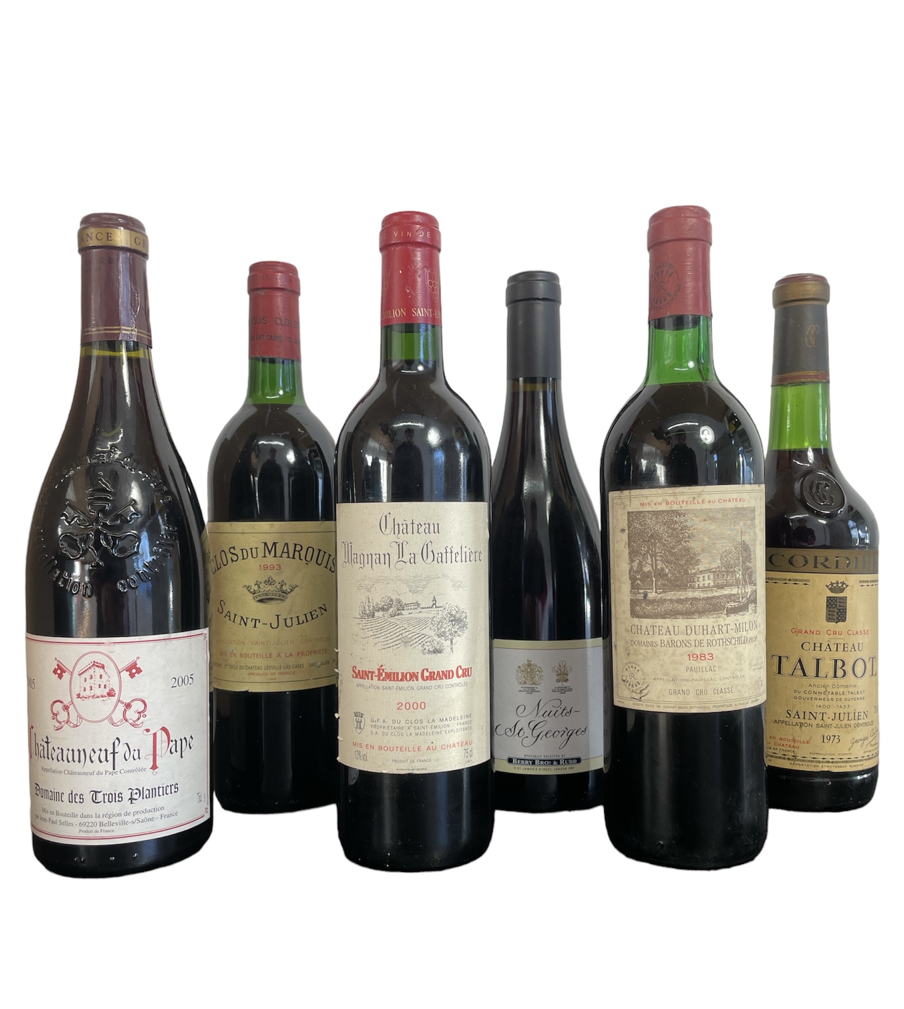 6 bottles to include: 1 bt of 1993 Clos du Marquis St Julien 1 bt of 1973 Chateau Talbot, St