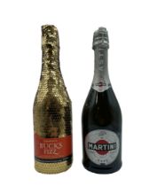 Two bottles of sparkling wine to include Martini 7.5%vol. 750ml and Sainsbury's Bucks Fizz 4%vol.