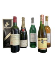 6 bottles to include: 1 bt of Remy Martin VSOP Cognac (boxed) 1 bt of Met & Chandon Champagne 1 bt