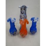 Romanian vase and 3 Chinese glass vases