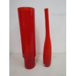2 red glass vases 49cmH