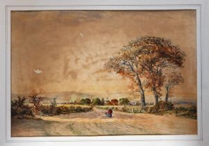 Watercolour landscape, signed lower left unable to identify the artist, framed and glazed, some