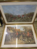 A pair hunting scene prints 'Autumn Morning' and 'Heywood Handy' in matching gilt frames 94x67cm