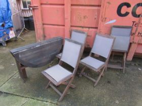 Folding wooden garden table and 4 chairs (one chair needs repair)