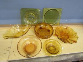 Amber glass plates and bowls