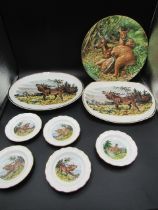 Coalport Roe deer plate and Liverpool pottery and Duchess stag plates and dishes