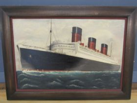 P.R Kimbell 1936 oil on canvas of The Queen Mary ship 56x40cm