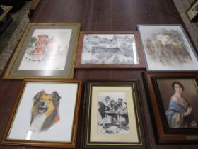 Prints and watercolours inc Queen Mother