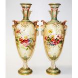 Pair of Royal Worcester blush ivory vases