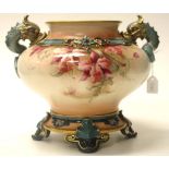 Hadley's Worcester twin handle handpainted vase