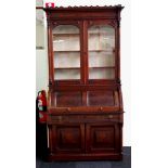 Victorian walnut secretaire bookcase
