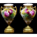 Pair of Royal Worcester twin handle vases