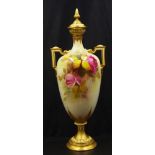 Royal Worcester signed twin handle lidded urn