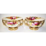 Pair of large Royal Worcester signed rose bowls