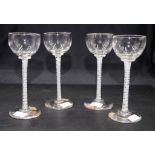 Four antique small air twist cordial glasses
