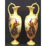 Pair of Royal Worcester Hadley handpainted ewers