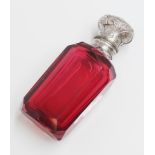 Antique cranberry glass &silver top perfume bottle