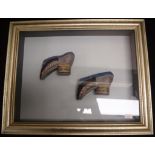 Chinese framed pair embroidered bound feet shoes