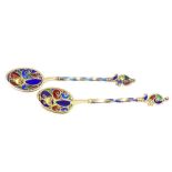 Pair 19thC Austro-Hungrian plique-a-jour teaspoons