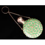 Ornate French green opaline glass perfume bottle