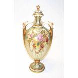 Large Royal Worcester blush ivory lidded urn