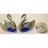 Pair German silver swan form open salts