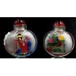Two Chinese crystal painted snuff bottles
