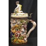 Antique Capodimonte figural lidded tankard