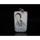 Chinese painted porcelain set silver pendant