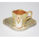 Victorian rare Coalport jewelled cup & saucer
