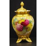 Royal Worcester rose decorated pot pourri vase