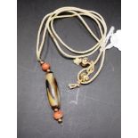 Chinese coral beaded carved stone pendant necklace