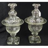 Pair Victorian lidded cut crystal urns