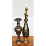 Tall Indian decorated brass electric table lamp