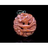 Chinese carved precious coral set yellow gold