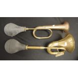 Two brass automobile horns