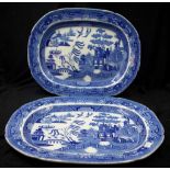 Pair early Victorian Willow pattern platters