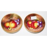 Pair Royal Worcester fruit decorated small dishes