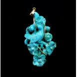 Chinese carved turquoise figure group set in a