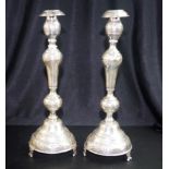 Pair George V sterling silver Shabbat candlesticks