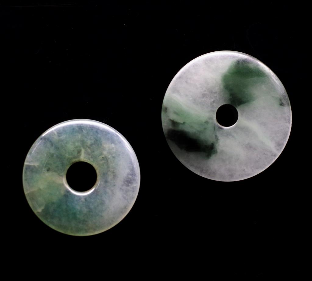 Two "moss in snow jade" bi discs