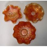 Three various carnival glass bowls