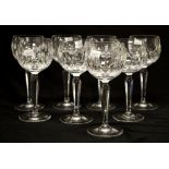 Set of eight cut crystal hock glasses